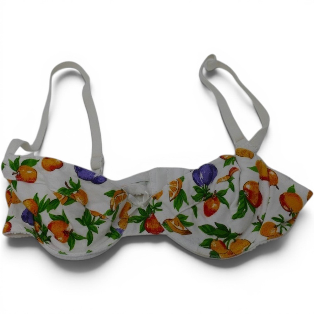 Vintage Jazz Fruit Print Bra Padded Underwire White Cotton Blend Lingerie 34B